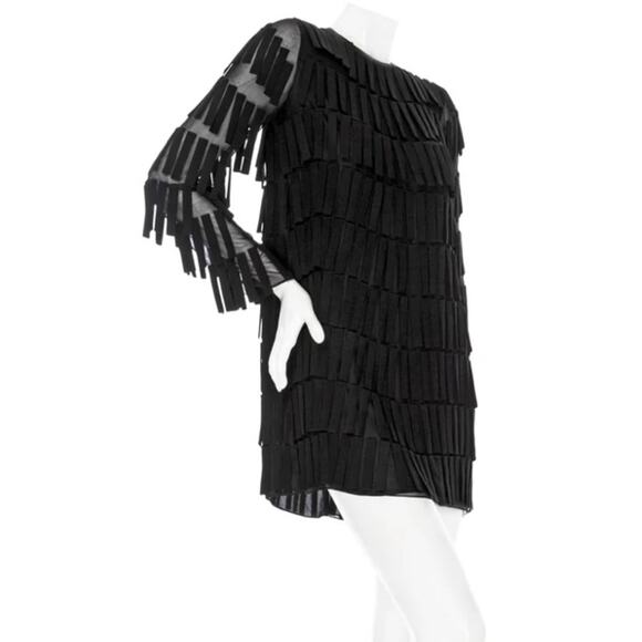 Valentino Voile Fringed Mini Shift Dress size IT 38 Long Sleeve - Picture 3 of 10